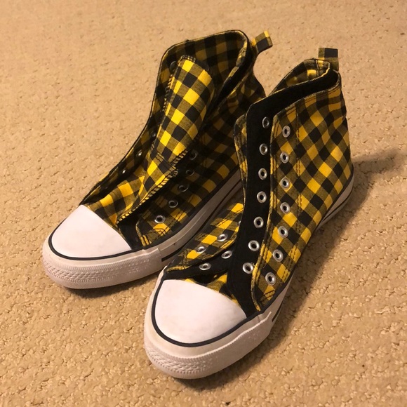 checkered high top converse
